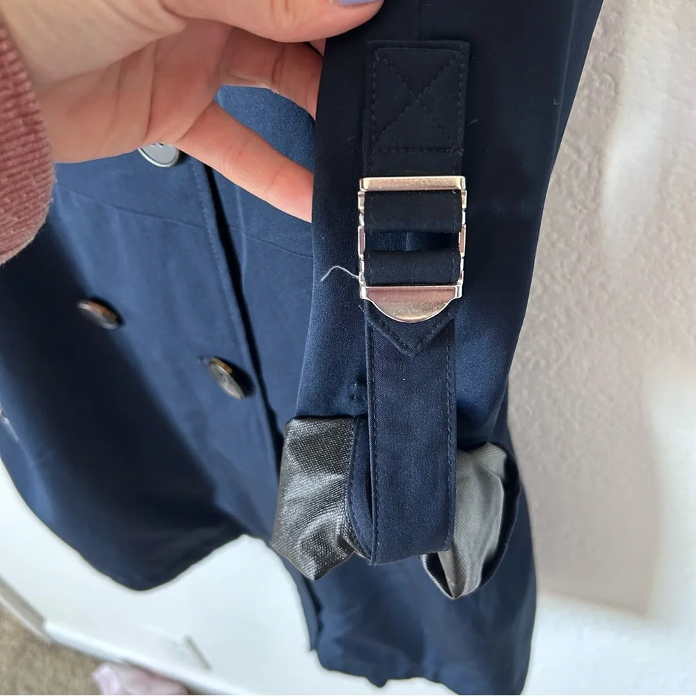 BCBGeneration Midnight Navy Blue Double Breasted Lightweight Spring Trench Coat - Picture 9 of 16
